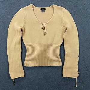 VTG Y2K Guess Jeans Sweater Womens XL Baby Doll Ribbed Knit‎ Tie Crop Bella Swan